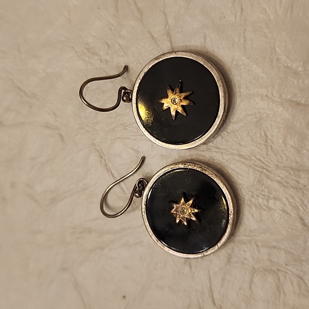 Black earrings with gold star accent FEEL BEAUTIFUL